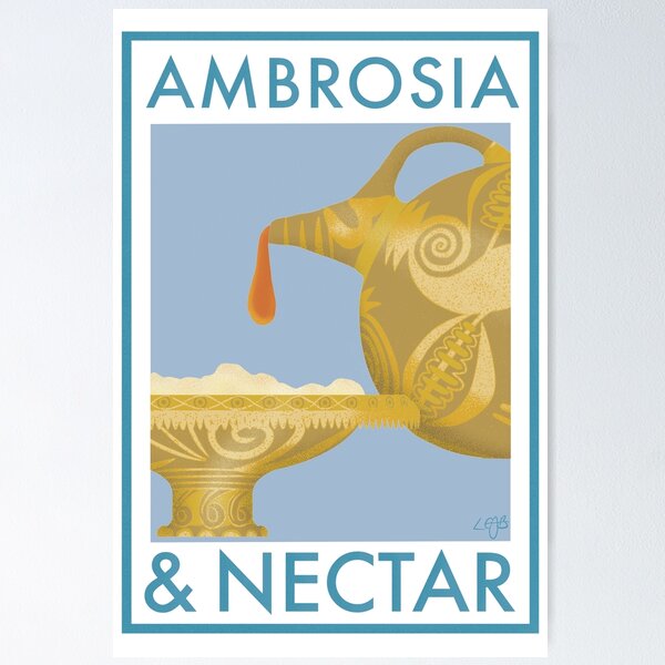 Item preview, Ambrosia and Nectar Ancient Greek Mythology Retro Travel Food poster designed and sold by ClassicsNerds.