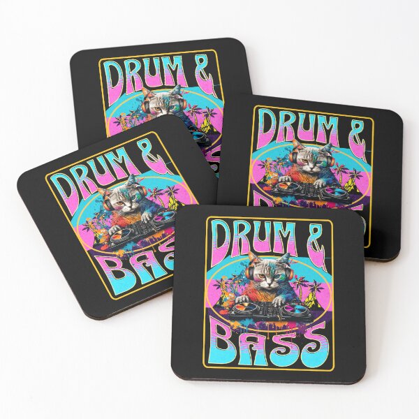 Item preview, DRUM AND BASS  - Psychedelic Cat Dj (pink/blue)  designed and sold by Discothreadz.