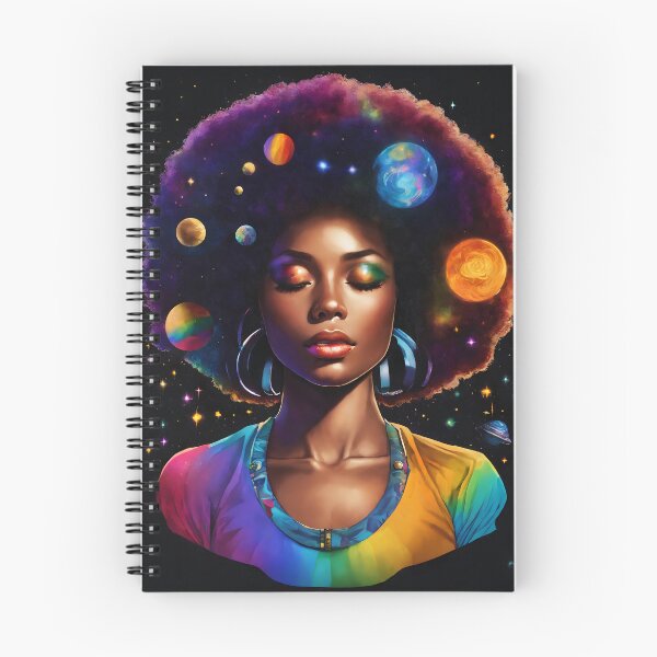 Item preview, AfroWoman Meditating in space with stars and planets in her hair, Black magic designed and sold by Cosmicreations1.