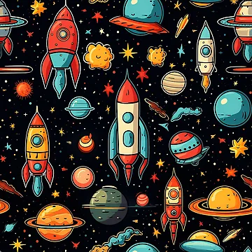 Artwork thumbnail, Rockets and spacecraft pattern by TrPatternLab