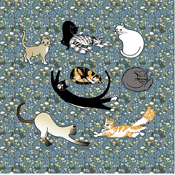 Artwork thumbnail, Cats Posing in Wildflowers by Suzebilia