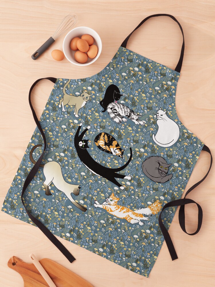 Thumbnail 1 of 6, Apron, Cats Posing in Wildflowers designed and sold by Suzebilia.