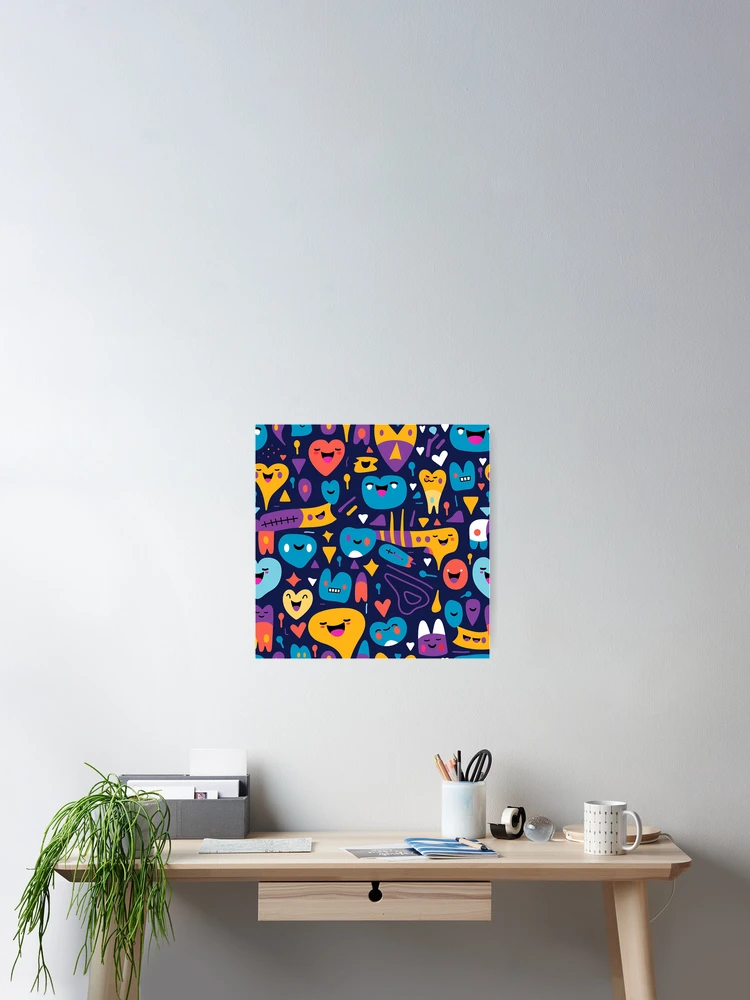 Thumbnail 2 of 3, Poster, Smiling geometric shapes pattern designed and sold by TrPatternLab.