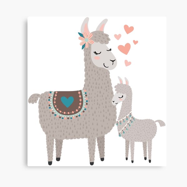 Llama Mama and Baby Illustration Canvas Print