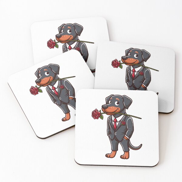 Item preview, Dobberman cute dog sticker Carrying rose flowers in his mouth designed and sold by Meowanime99.