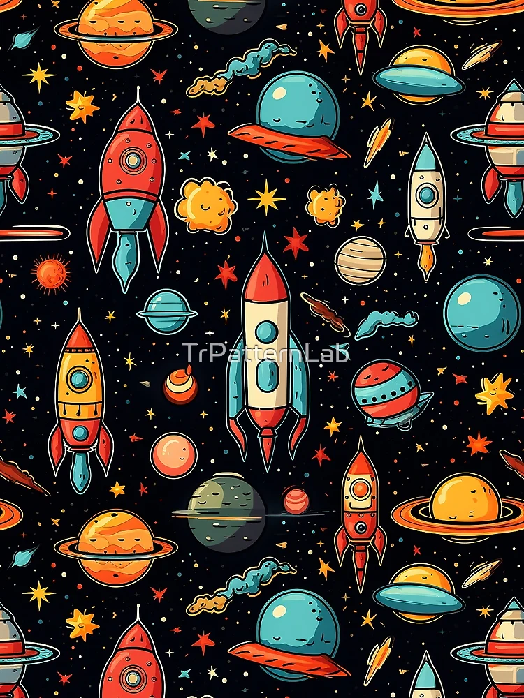 Thumbnail 3 of 3, Scarf, Rockets and spacecraft pattern designed and sold by TrPatternLab.