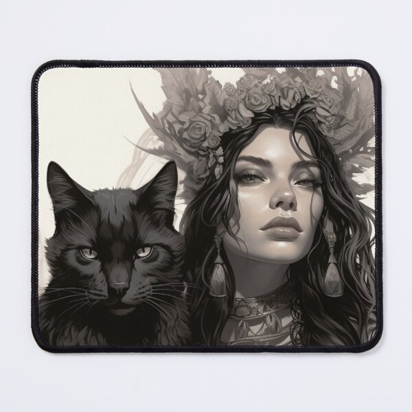 Item preview, Woman and Black Cat Sketch Drawing designed and sold by flowerpower999.