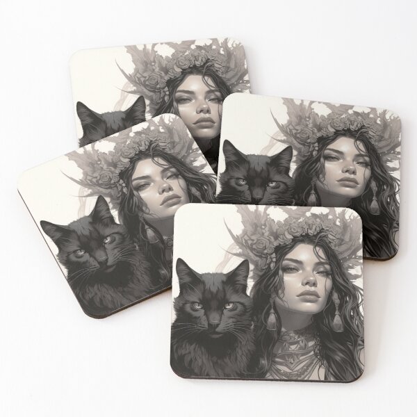 Item preview, Woman and Black Cat Sketch Drawing designed and sold by flowerpower999.