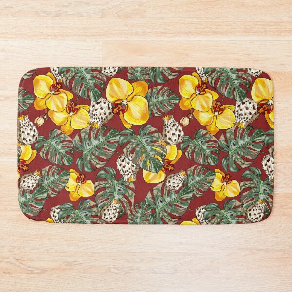Item preview, Seamless illustration of pineapple, tropical leaves, orchid, lemon flowers on collared background. Fruit pattern with tropical leaves and fruits designed and sold by Anastasiia Yurevych.