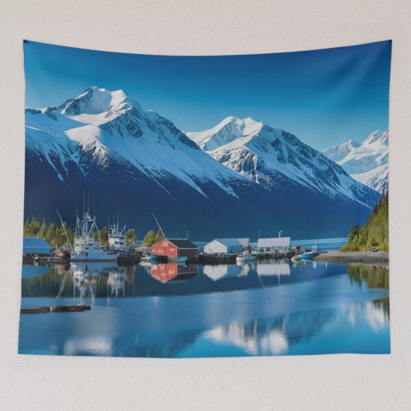Item preview, Sunny Day in an Alaska Fishing Harbor designed and sold by YuckyCat.