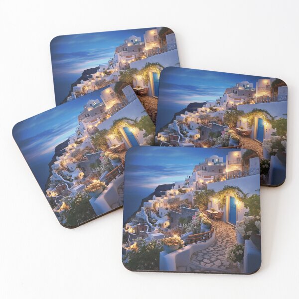 Item preview, Greek village at dusk. designed and sold by ArtbyJanineTate.