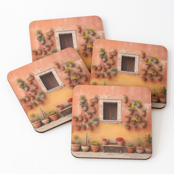 Item preview, Tuscan wall with window, bench and flowerpots. designed and sold by ArtbyJanineTate.