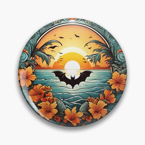 Item preview, Cute Bat at Sunset on a Hawaiian Beach with Orchids designed and sold by NautiChic.