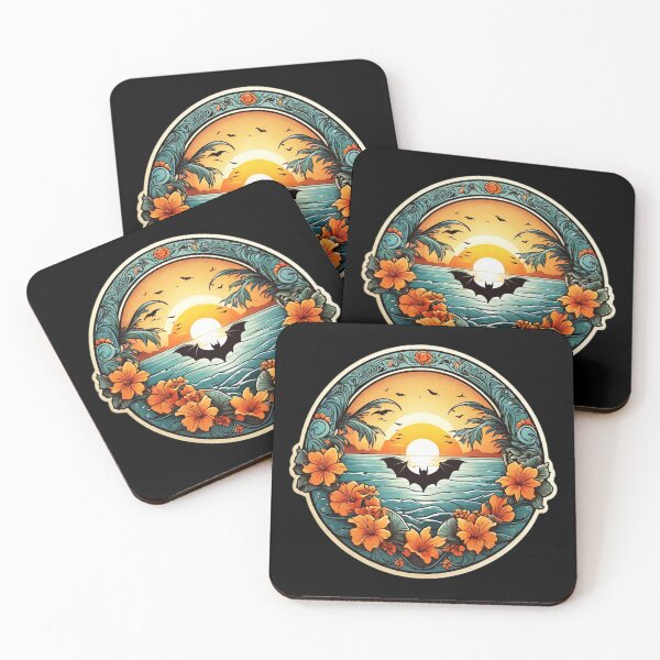 Item preview, Cute Bat at Sunset on a Hawaiian Beach with Orchids designed and sold by NautiChic.