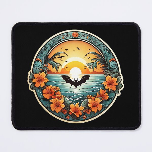 Item preview, Cute Bat at Sunset on a Hawaiian Beach with Orchids designed and sold by NautiChic.