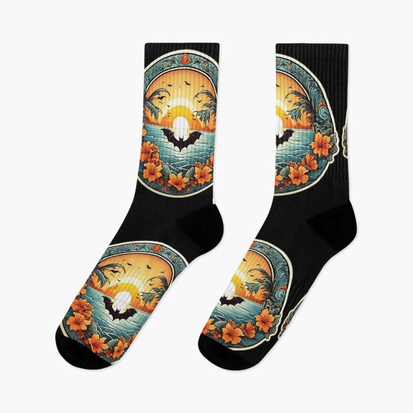 Item preview, Cute Bat at Sunset on a Hawaiian Beach with Orchids designed and sold by NautiChic.
