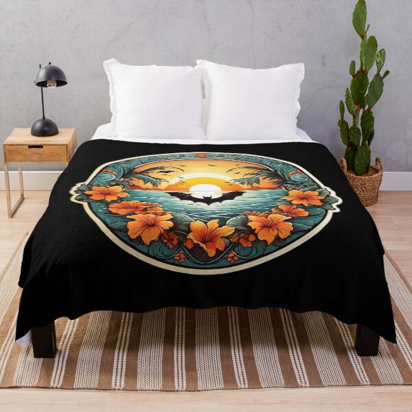 Item preview, Cute Bat at Sunset on a Hawaiian Beach with Orchids designed and sold by NautiChic.