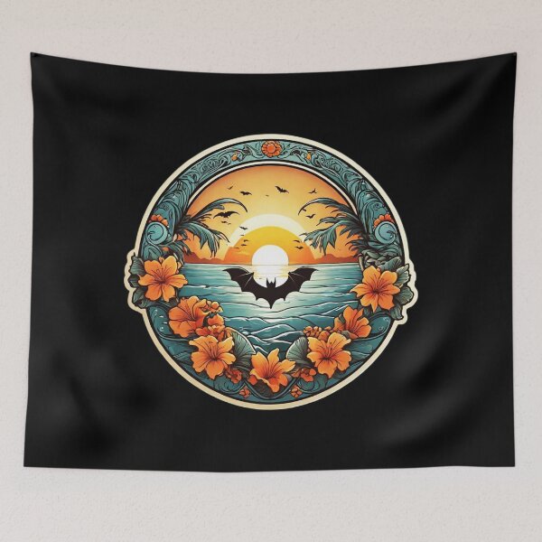 Item preview, Cute Bat at Sunset on a Hawaiian Beach with Orchids designed and sold by NautiChic.