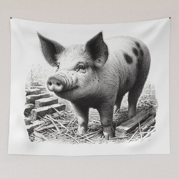 Item preview, Pen and ink drawing of a spotty pig. designed and sold by EdgyEdgeArt.