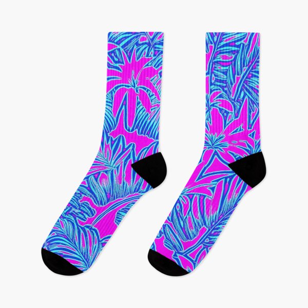 Item preview, Vibrant Palm Leaves And Flowers - Pink, Blue designed and sold by LangfordVenfour.