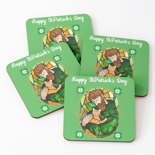 Item preview, St. Patrick's Day Purr-fection: St. Patrick with His Lucky Cat (White Text) designed and sold by Frezcola.