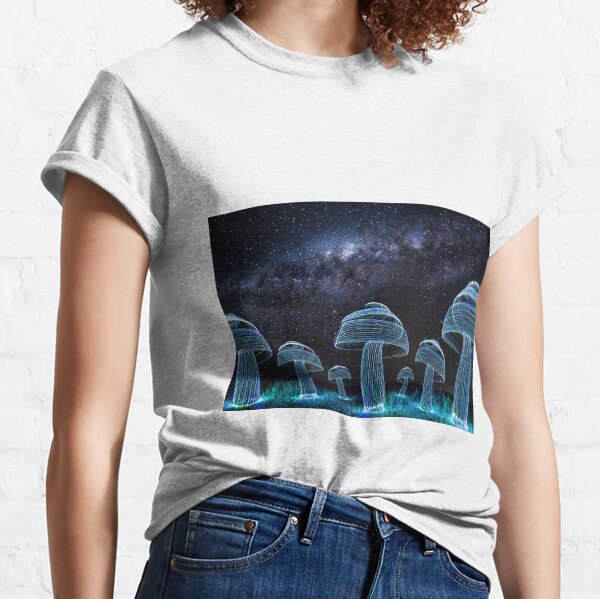 A field of mushrooms under the Milky Way Classic T-Shirt