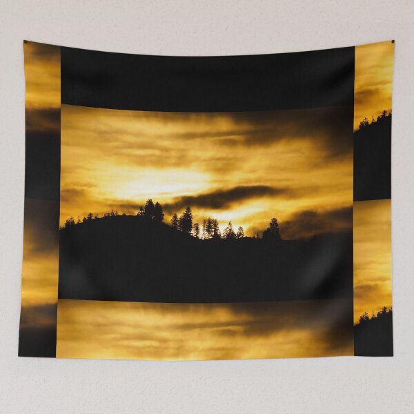 Item preview, Mountain Elegance at Sunrise: Silhouetted Tapestry in Orange and Gold designed and sold by MomentsinTime22.
