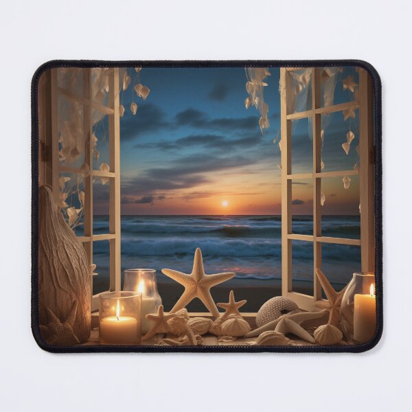 Artikelvorschau, Offenes Fenster mit Strand- und Meeresdekor. entworfen und verkauft von ArtbyJanineTate.