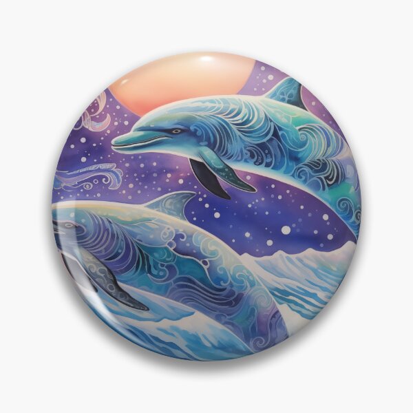 Item preview, Dolphins and full moon sky in purple and blues. designed and sold by ArtbyJanineTate.