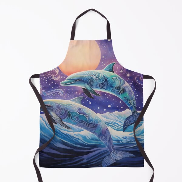 Item preview, Dolphins and full moon sky in purple and blues. designed and sold by ArtbyJanineTate.