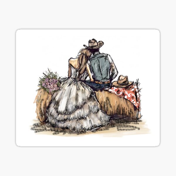 Item preview, Western Bride and Groom sitting on Haybale designed and sold by TraceyMackieArt.