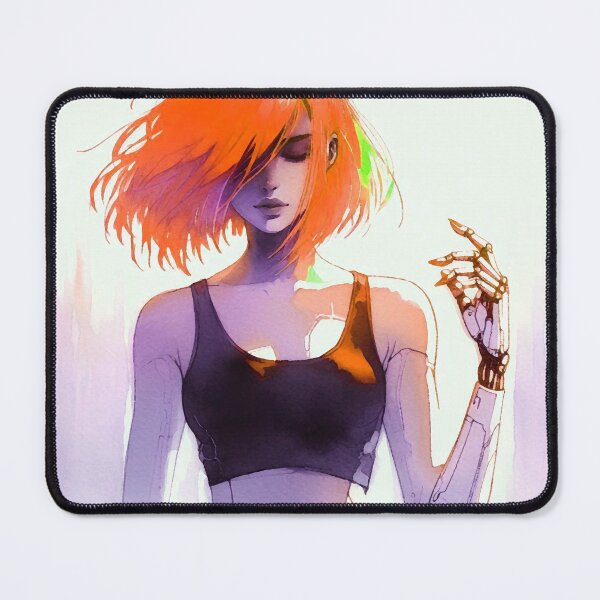 Artikelvorschau, Cyberpunk Neon Android Girl mit orangefarbenen Haaren entworfen und verkauft von RESToRAPTOR.
