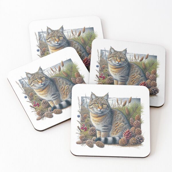 Item preview, A Scottish wildcat with pine cones and berries designed and sold by EdgyEdgeArt.