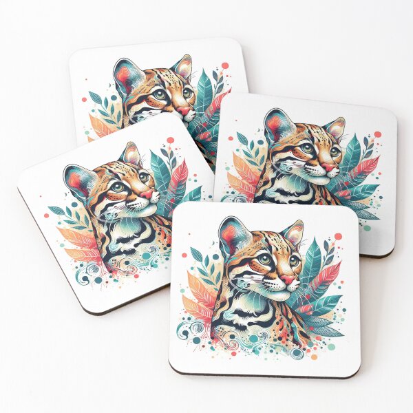 Item preview, A beautiful ocelot with a background full of colorful leaves designed and sold by Marcoshop10.