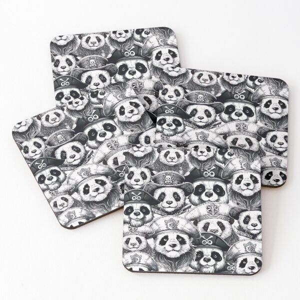 Item preview, Bohemian pattern of pirate pandas in hats. Sea pandas black and white background designed and sold by Anastasiia Yurevych.