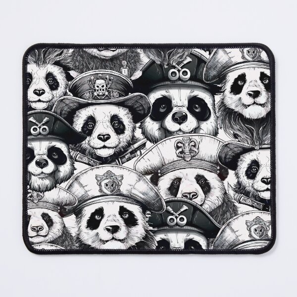 Item preview, Bohemian pattern of pirate pandas in hats. Sea pandas black and white background designed and sold by Anastasiia Yurevych.