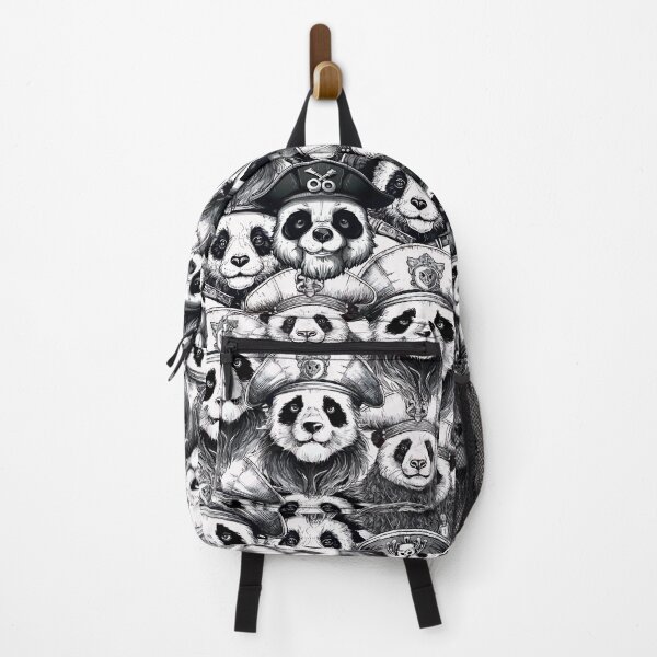 Item preview, Bohemian pattern of pirate pandas in hats. Sea pandas black and white background designed and sold by Anastasiia Yurevych.