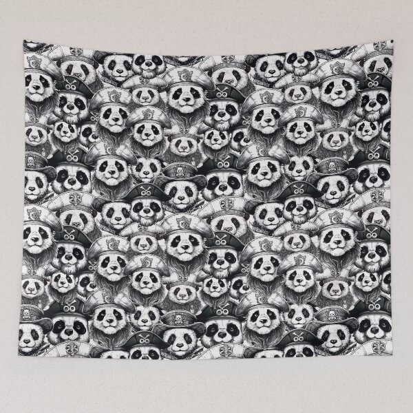 Item preview, Bohemian pattern of pirate pandas in hats. Sea pandas black and white background designed and sold by Anastasiia Yurevych.