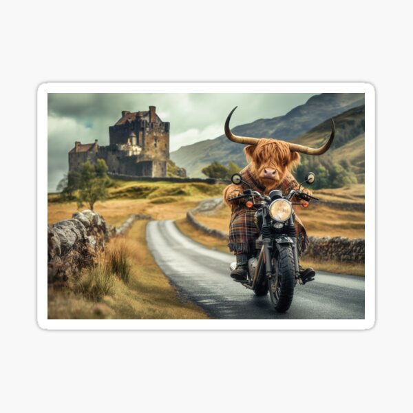 Item preview, Highland Cow on Motorbike Scottish Highlands designed and sold by Craig Doogan Prints.