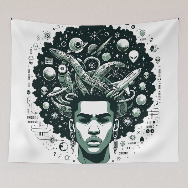 Item preview, Afro-futurism Afro Boy Cosmic Art designed and sold by KitonicTees.