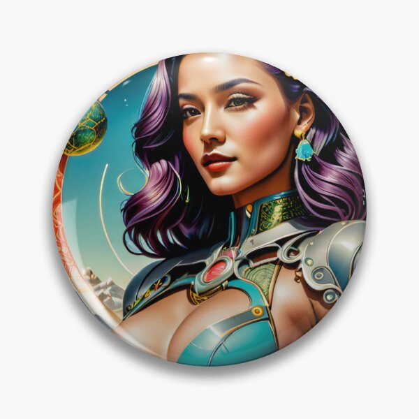 Artikelvorschau, Buntes Space Girl im 80er-Jahre-Stil, halber Cyborg entworfen und verkauft von NPC-Trader.