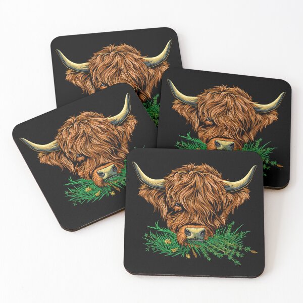 Item preview, Scottish or irish fluffy  highland cattle cow animal grazing grass head illustration designed and sold by NBSStore.