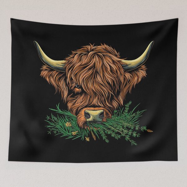 Item preview, Scottish or irish fluffy  highland cattle cow animal grazing grass head illustration designed and sold by NBSStore.