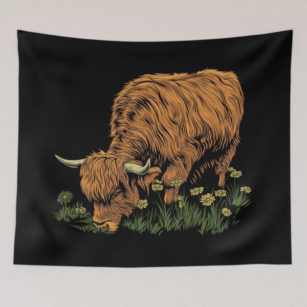 Item preview,  Scottish or irish fluffy  highland cattle cow animal grazing grass illustration designed and sold by NBSStore.
