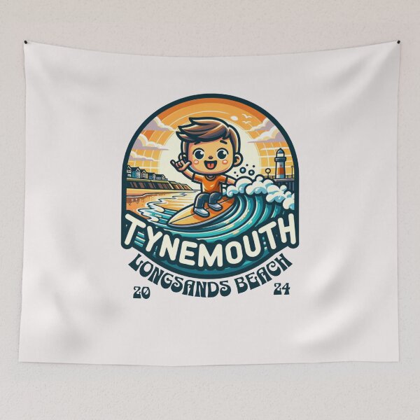 Item preview, Tynemouth Surfing Longsands Beach 2024 cartoon  designed and sold by MerchByCraig.
