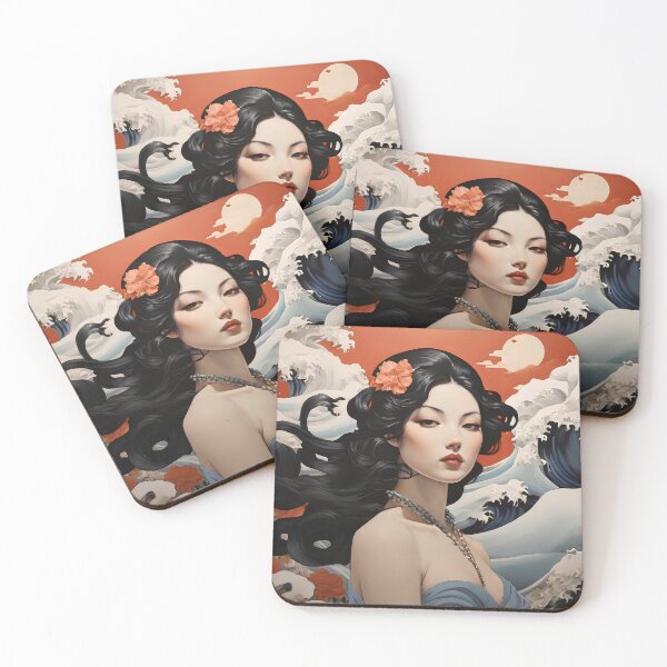 Item preview, Sophisticated Geisha with Ocean Waves Backdrop designed and sold by ImagineCorner.