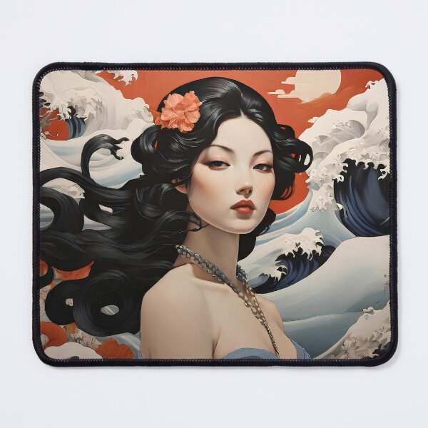 Item preview, Sophisticated Geisha with Ocean Waves Backdrop designed and sold by ImagineCorner.