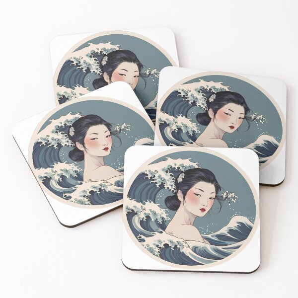 Item preview, Elegant Geisha Merged with Japanese Wave Art designed and sold by ImagineCorner.