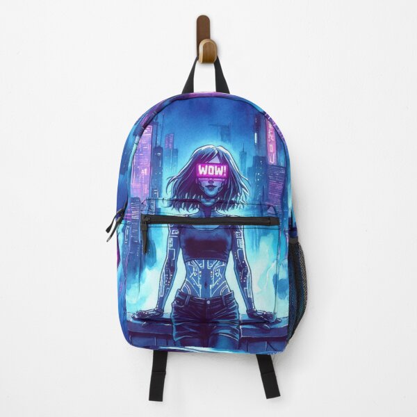 Item preview, Cyberpunk Neon Girl on Skyscraper Roof "WOW!" designed and sold by RESToRAPTOR.
