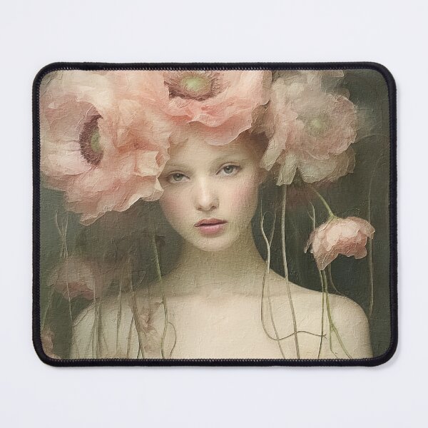 Item preview, Soft Pink Floral Digital Artwork of Young Woman Spring designed and sold by HappyNouveau.